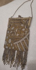 Vintage Glass Micro Beaded Purse - Gold, Color Beads