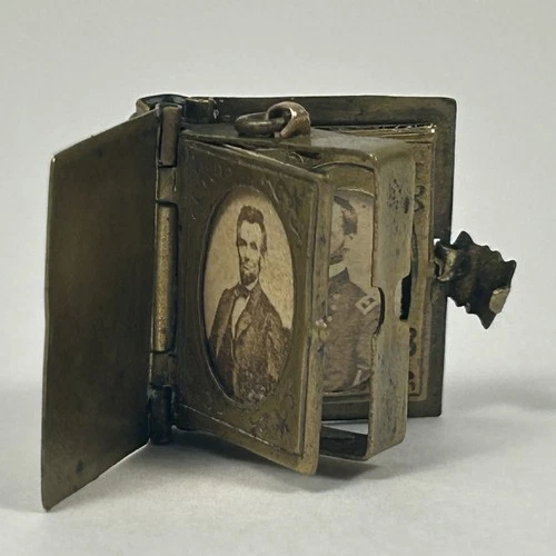Civil War Era Miniature Brass Abraham Lincoln Fold Out Style Locket Photo Album