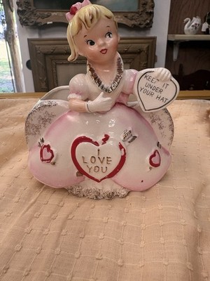 Vintage Rubens Valentines Heart Girl I Love You Keep It Under Your Hat Planter