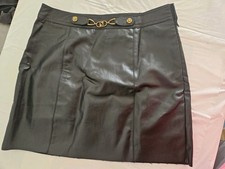 SHEIN Black Faux Leather Short Skirt Gold Button Chain Accents Size M