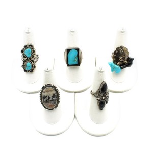 Southwest Sterling Turquoise Bear Bird Leaf Rope Twist Rings Lot of 5 #S5283-5