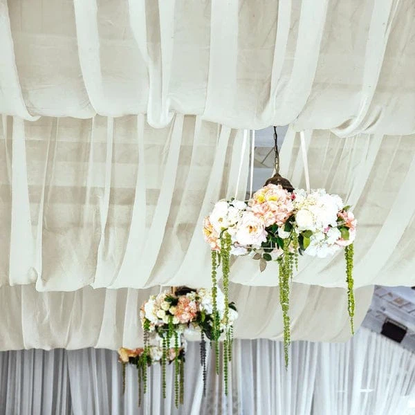 IVORY 5ft x 14ft Premium Chiffon SHEER CURTAIN Window Drape Panel Party Events - Image 3 of 4