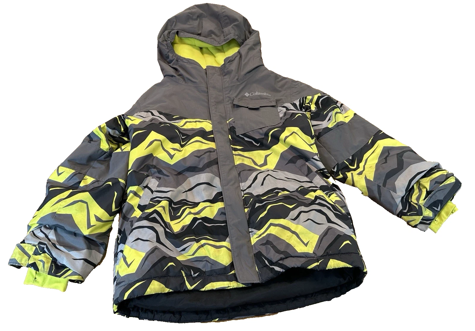Columbia Boys Kids Omni-Heat Hooded Jacket Black Gray Yellow Size S