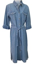 J Peterman Company Sz 10 100% SOFT Cotton Denim Belted Jean Shirt Dress NWOT