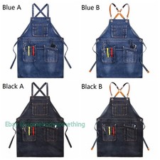 Denim Apron Pockets Baking Cooking Chef Barber Cafe Home Garden Workwear Unisex