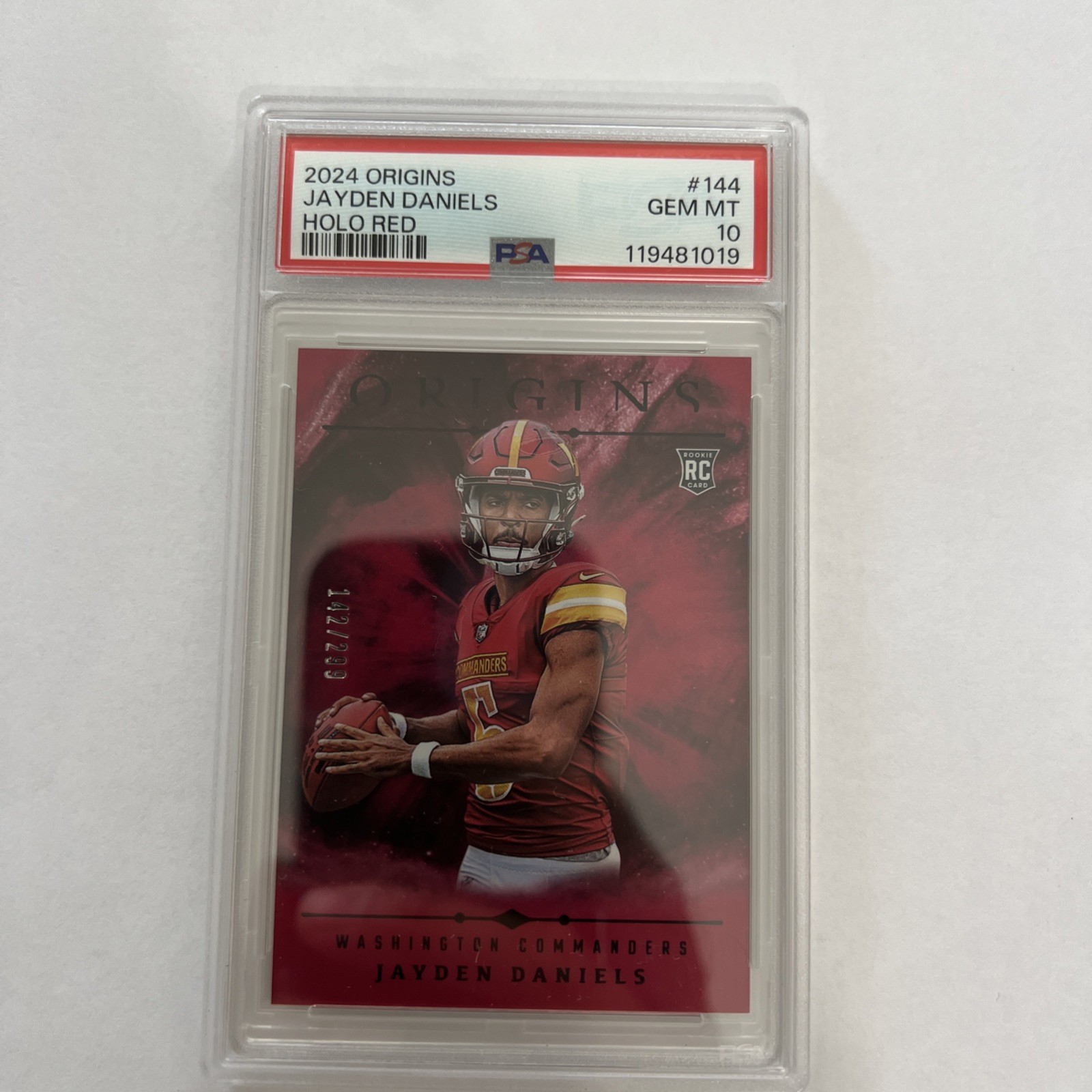 Jayden Daniels 2024 Panini Origins #144 Holo Red 142 /299 PSA 10 RC Low Pop!!!