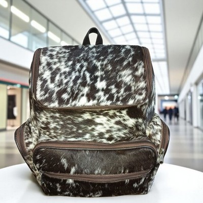 Genuine Cowhide Leather Backpack Brown & White | Handmade Hair-On Travel Bag
