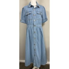 Denim Button Down Maxi Dress Women Size M Light Wash Western Prarie Cowgirl Boho