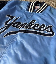 Vintage Majestic Yankees Satin Jacket Size XL Rare Baby Blue
