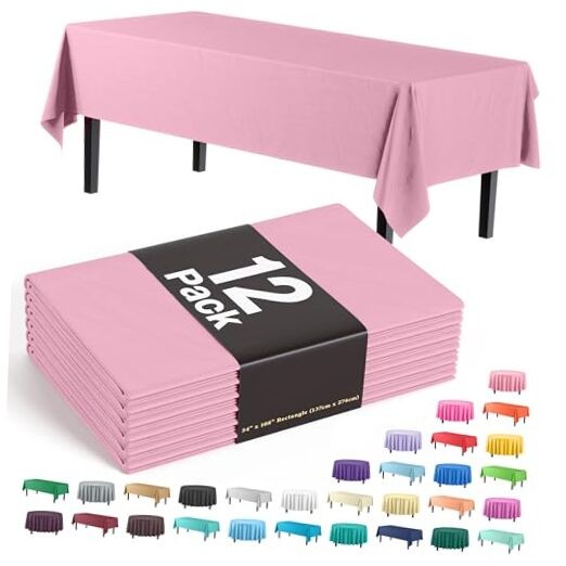 Exquisite 12-Pack Premium Plastic Tablecloth 54in. x 108in. 