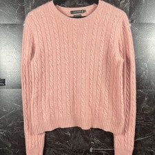 Polo Ralph Lauren Women's Pink Cashmere Cable Knit Sweater Fits Medium -Flaws