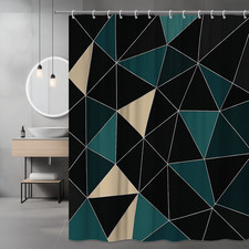 Geometric Black and Teal Shower Curtain - Modern Bathroom Decor