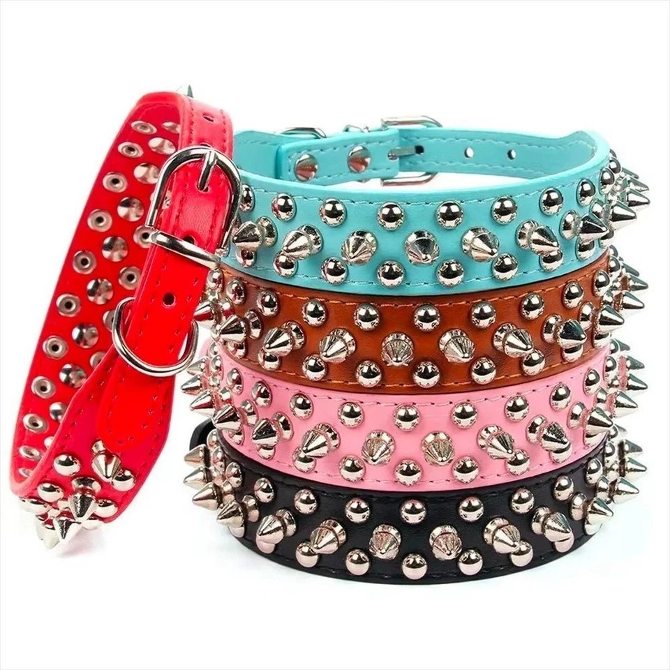 Spiked Studded Dog Collar Rivet Adjustable PU Leather Pet XS S M L XL 8 Color