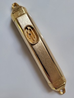 GOLD DOOR MEZUZAH SHIN SCROLL MCM Mid-Century Judaica Heavy Solid Classic Lines