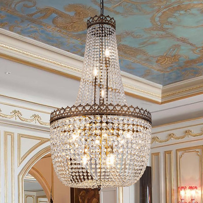 12-Light French Empire Crystal Chandelier - Antique Bronze for High Ceilings