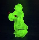 Murano Vaseline Ruby Sommerso Glass Poodle 7" Hand Blown Uranium Glow Art Glass