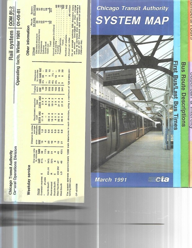 CHICAGO CTA  METRA PACE DOWNTRANSIT MAP 3/1991 +WINTER 1981 OPERATION FACTS