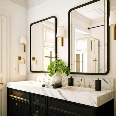 USHOWER 2-Pack Black Bathroom Mirrors 24x36'' Metal Frame Rectangle Wall Mirror