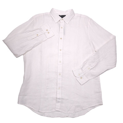 Bloomingdales Linen Button Up Shirt Mens Medium White Tonal Stitch Long Sleeve
