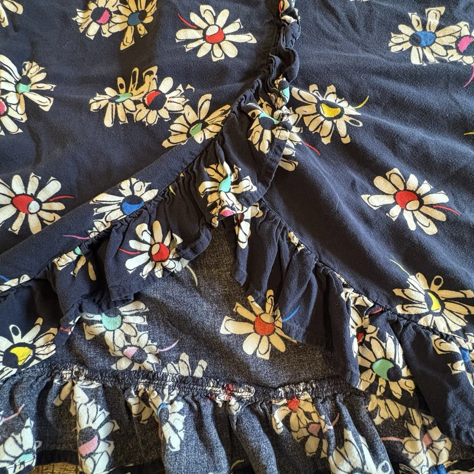 Saia de babado Hanna Andersson feminina envoltório falso floral marinho tamanho 10  - Imagem 3 de 4