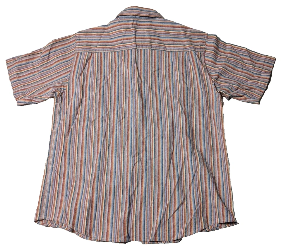 Camisa ANDREW FEZZA LINO Mezcla Hombres Grande Naranja Azul Multi Rayas S/S Abotonada Foto 2 de 4