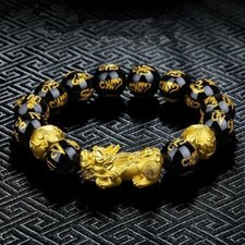  NEW Gold Pixiu Feng Shui Obsidian Bracelet For Good Luck  Wealth  Abundance