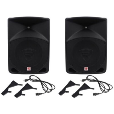 Pair Rockville Power Gig RPG10 10'' Powered Active 1200 Watt 2-Way DJ PA Speakers