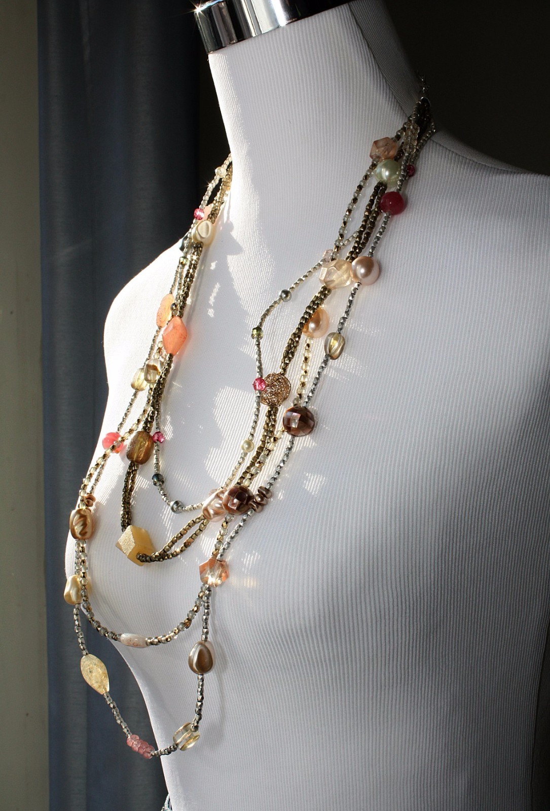 CHICO'S 4 Strand Statement Beaded Necklace Lucite… - image 1