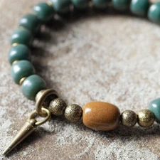 Dropshipping Natural Green Bodhi Nut Bracelet Beaded Brass Metal Jewelry Gift