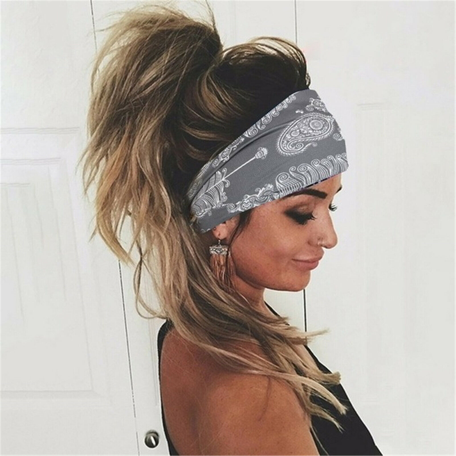 Women Elastic Yoga Bandana Headband Hair Band Wide Turban Sports Head Wrap  AU | eBay
