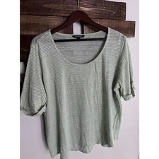 Lauren Ralph Lauren Womens Blouse 3x Short Rolled Cuff Sleeve 100% Linen Striped