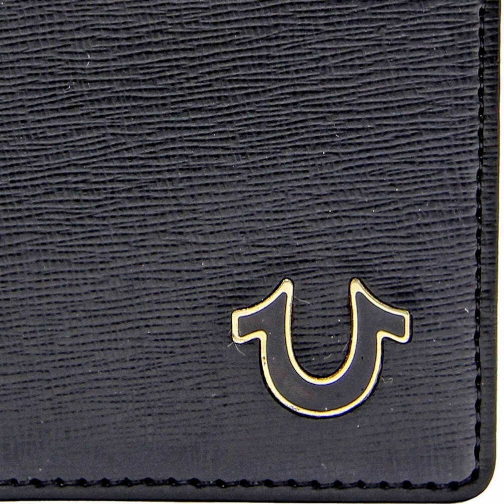 True Religion RFID Leather Bifold Wallet   Black Gold Horseshoe  Slim Front New thumbnail 10