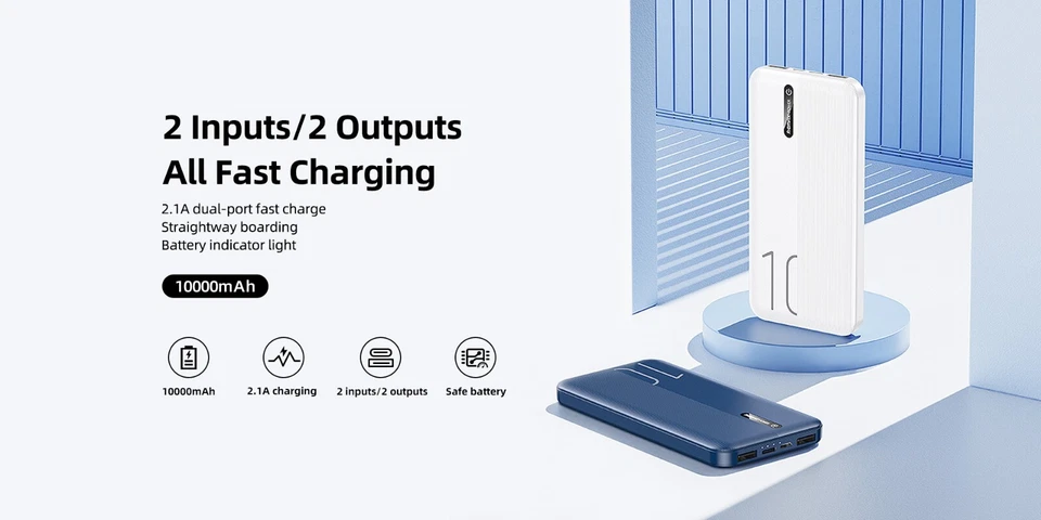 El mejor banco de energía de carga rápida con cabezal USB doble de 10000 mAh פאוורבנק מטען ניד מהיר כפול Foto 2 de 4