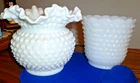 Fenton and Anchor Hocking White Milk Glass Hobnob Vase/Bowls Vintage Farmhouse