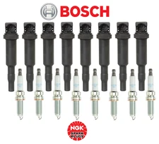 Bosch Ignition Coil & NGK Spark Plug Iridium (8sets) OEM for BMW V8 5 7 X5 X6