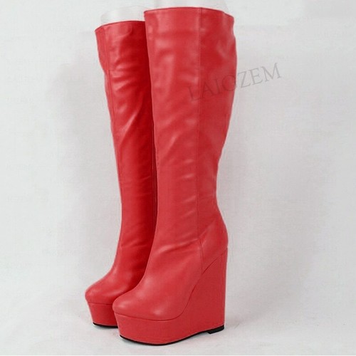Women Knee High Boots Wedge High Heel 