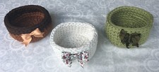 Brown  Green  White Crochet Baskets - 3 pieces, all handmade