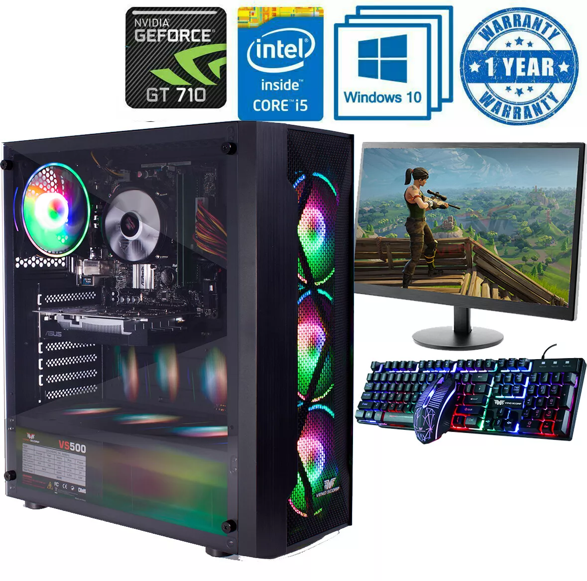 Gaming PC Quad Core i5 Gaming PC Bundle 8GB RAM 1TB HDD Nvidia GT 710  Windows 10