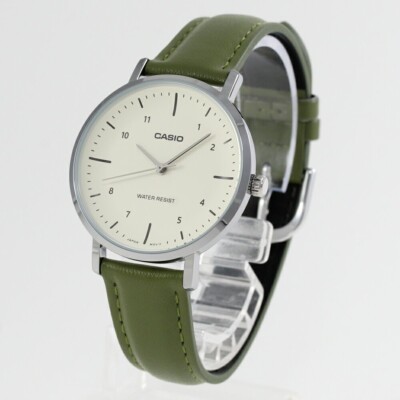 Casio LTP-VT03L-3B Green Leather Minimalist Design Quartz Ladies