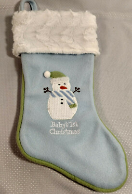 New Blue - White Felt Baby 1st Christmas Stocking *St. Nicks Choice* Embroidery