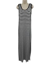 Michael Kors Maxi Dress Large Black White Stripe Sleeveless Casual Scoop Neck