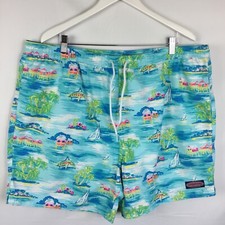 Vineyard Vines Men Swim Trunks Lined Size XXL Fish Ocean Island Print Drawstring