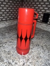 Retro TERMO ALADDIN Rojo y Negro Pinta Vanguardia Patrón Atómico De Colección Años 60-70