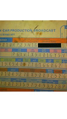 1965 66 68 69 1970 71 72 73 74 MOPAR BROADCAST SHEET Charger