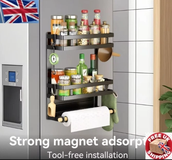 4 Pack Magnetic Spice Rack Organiser Storage for Fridge Oven No Drill Space Save