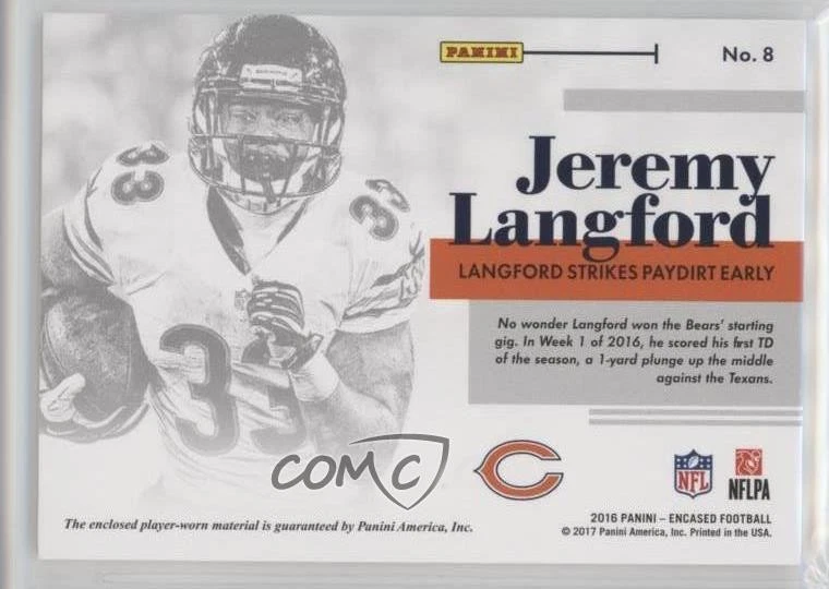 2016 Panini Encased Substantial Swatches /25 Jeremy Langford #8 - Image 2 of 2