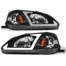 Compatible With 1999-2000 Honda Civic DRL LED Strip Bar Black Housing Headlights