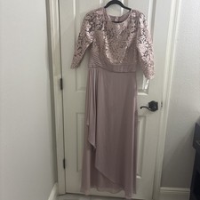 New 209. Alex Evenings Size 10 rose pink long gown dress mother of bride Lace