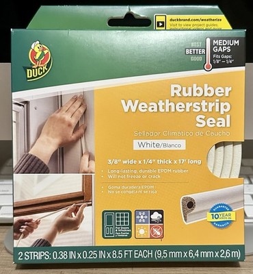 Duck Brand Heavy-Duty Rubber .38'' x .25'' x 17'Medium Gap Weatherstrip Seal White