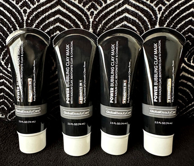  4pk GLOBAL BEAUTY POWER BUBBLING KAOLIN + BENTONITE + CHARCOAL CLAY MASK 2.5oz